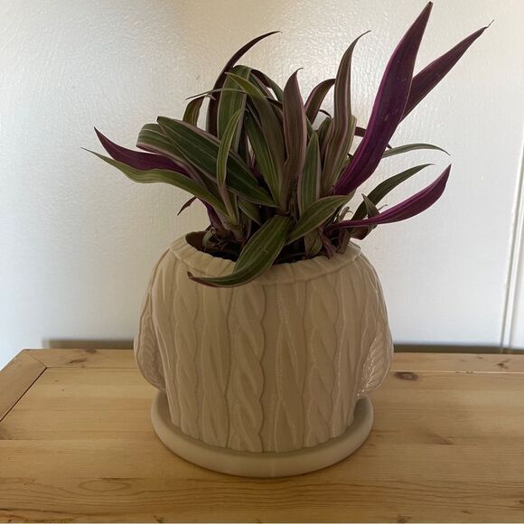 Cozy Aran Cable Sweater Planter - Perfect for Knitters & Craft Lovers Beige - Picture 6 of 14